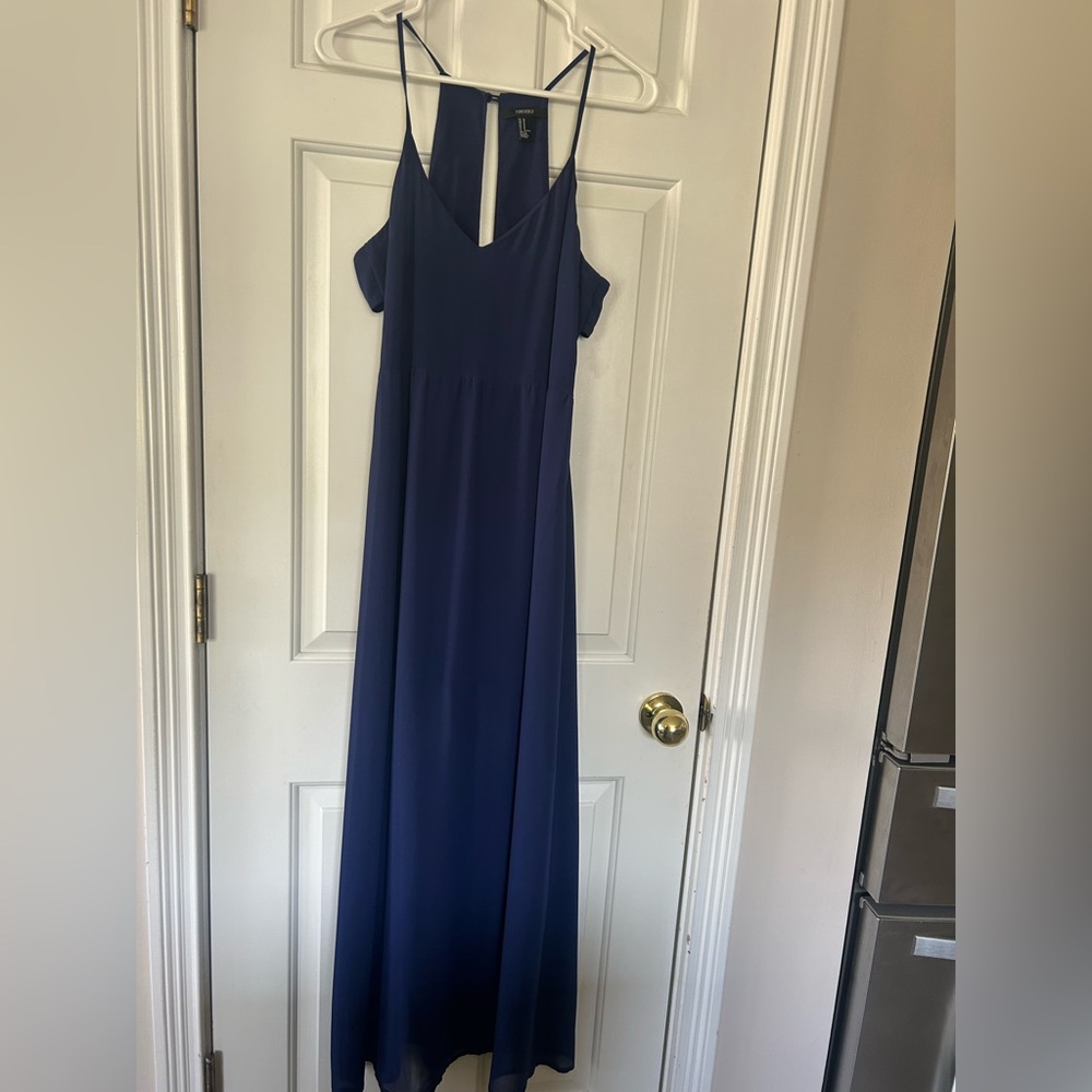 Forever 21 Blue sheer long Women's Dress, side/back key hole openings Med